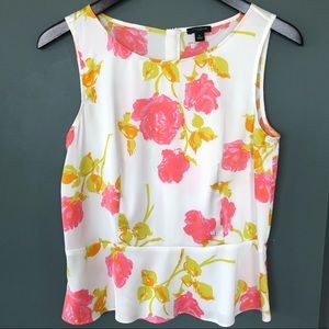 Ann Taylor Sleeveless Rose Print Peplum Top